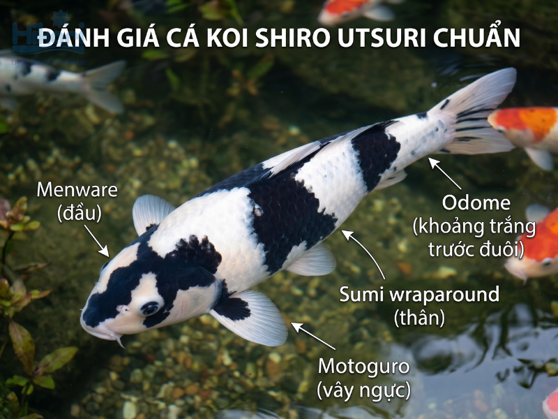 Các điểm đánh giá chất lượng cá koi Shiro Utsuri chuẩn