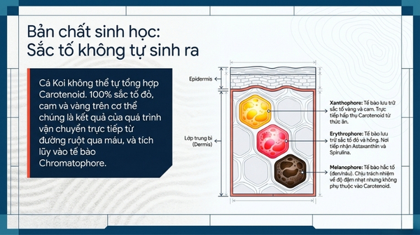 Cơ chế hoạt động của thức ăn lên màu cho cá Koi như thế nào?