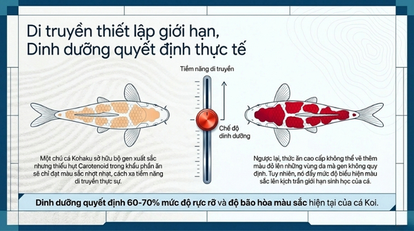 Tại sao thức ăn quyết định đến 70% màu sắc của cá Koi?