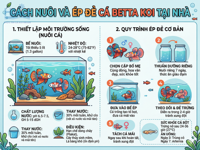 Quý khách hãy duy trì nước ổn định và thực hiện đúng quy trình ép đẻ để nuôi cá betta koi hiệu quả