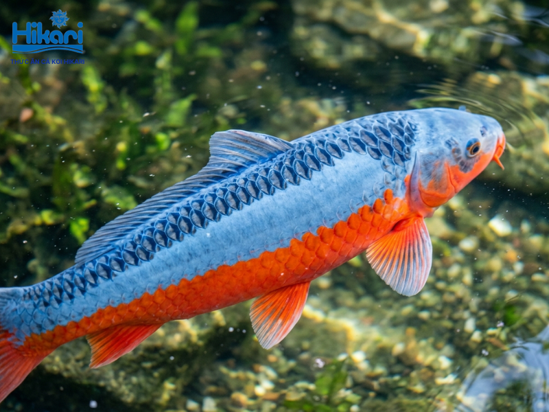 Dòng cá Asagi sở hữu vẻ đẹp cổ điển với lớp vảy xanh mạng nhện và sắc đỏ cam rực rỡ
