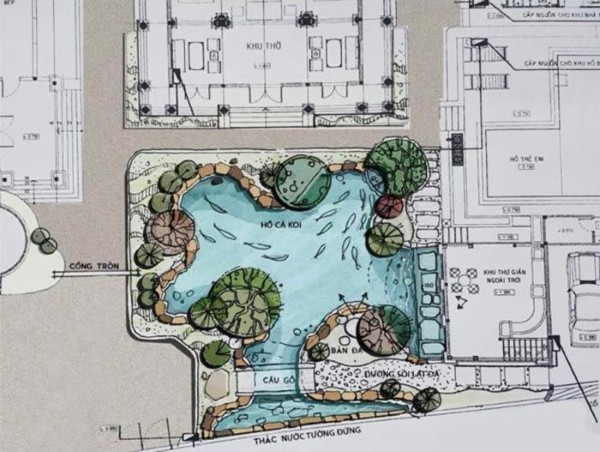 Bản vẽ thiết kế hồ cá Koi sân vườn biệt thự