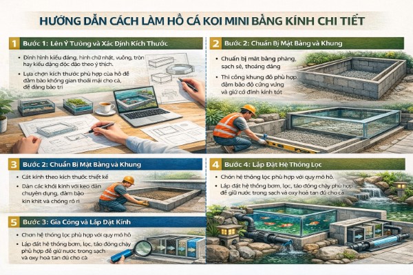 Cách làm hồ cá Koi mini bằng kính đạt tiêu chuẩn qua 5 bước 
