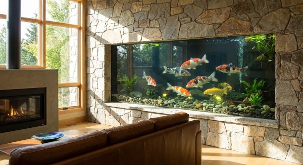 Hồ cá Koi bằng kính âm tường