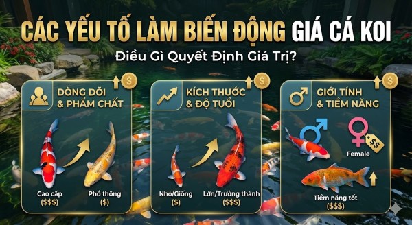 Chi phí nuôi cá Koi bao nhiêu? Bảng kê chi tiết cho người mới 9 Giá cá Koi phụ thuộc vào nhiều yếu tố khác nhau