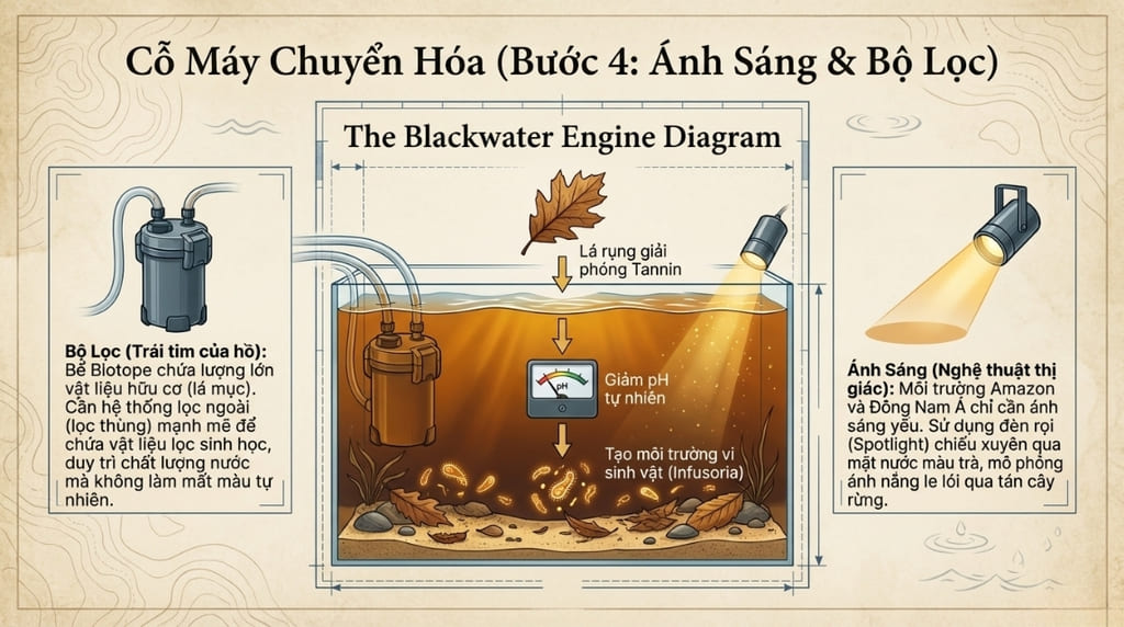 Lắp đặt hệ thống lọc và ánh sáng đặc trưng