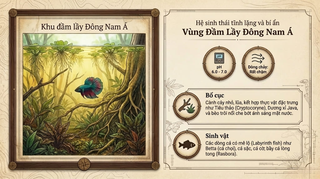 Biotope Vùng Đông Nam Á (Thích hợp cho cá chọi, cá lòng tong)