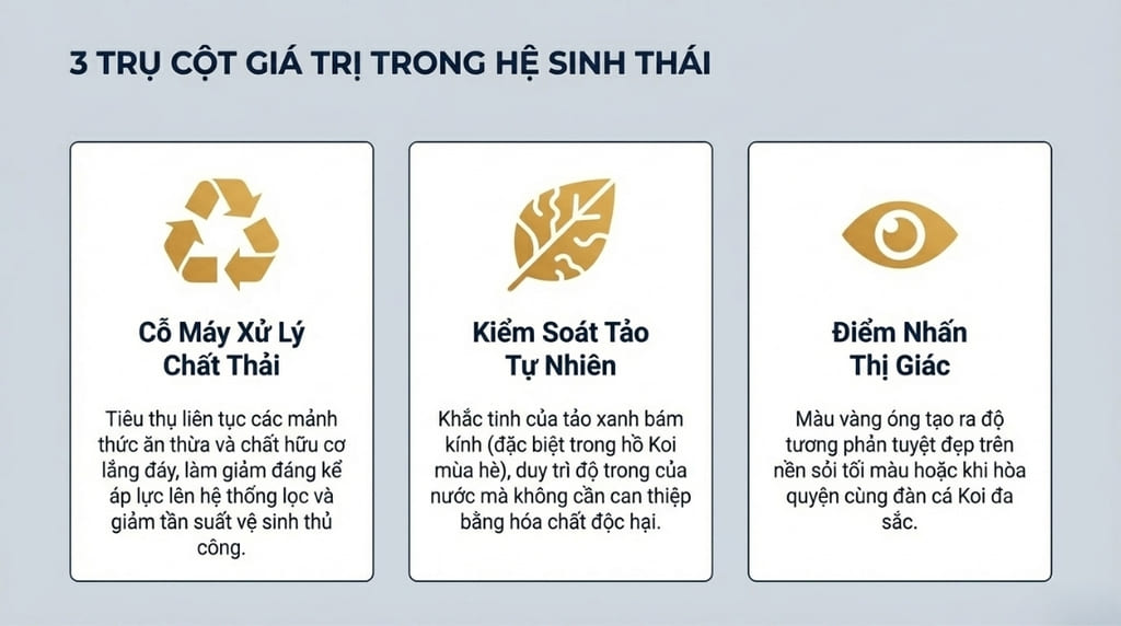 Lợi ích khi nuôi cá nô lệ vàng trong hồ thủy sinh và hồ Koi