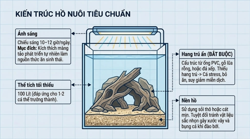 Thiết kế hồ nuôi cho cá nô lệ vàng