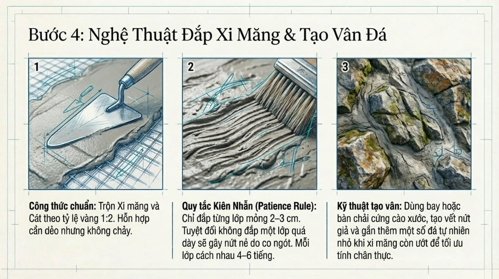 Đắp xi măng và tạo hình khối đá tự nhiên Đắp xi măng và tạo hình khối đá tự nhiên