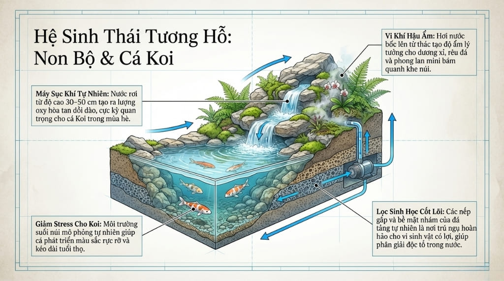 Lợi ích vượt trội khi ứng dụng cách làm hòn non bộ kết hợp hồ cá Koi Lợi ích vượt trội khi ứng dụng cách làm hòn non bộ kết hợp hồ cá Koi