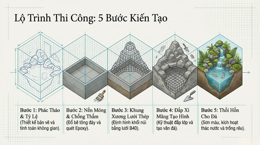 Hướng dẫn quy trình thi công hòn non bộ bằng xi măng đơn giản Hướng dẫn quy trình thi công hòn non bộ bằng xi măng đơn giản