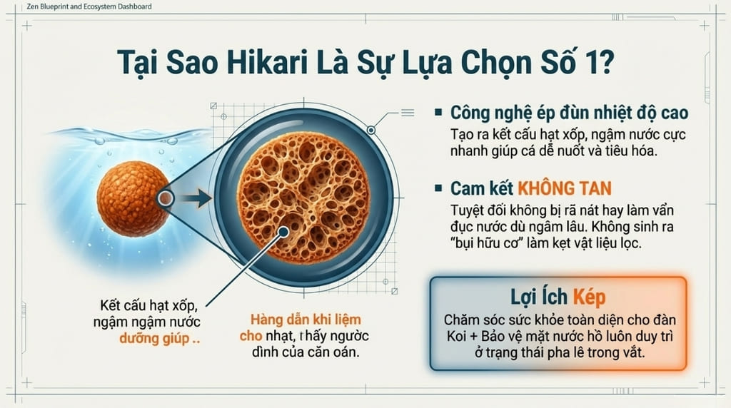 Lợi ích của việc chọn thức ăn cá Koi không tan, không rã