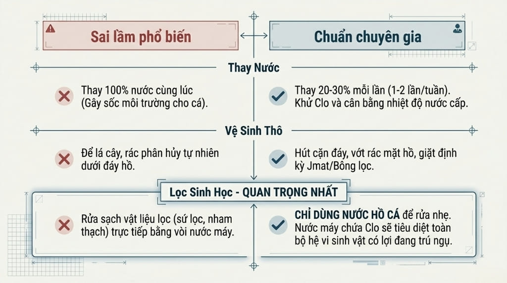 Thay nước hồ cá định kỳ và đúng kỹ thuật