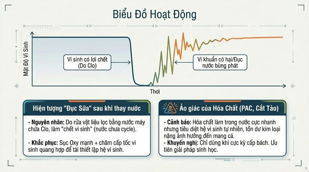 Tại sao thay nước xong hồ vẫn bị đục?