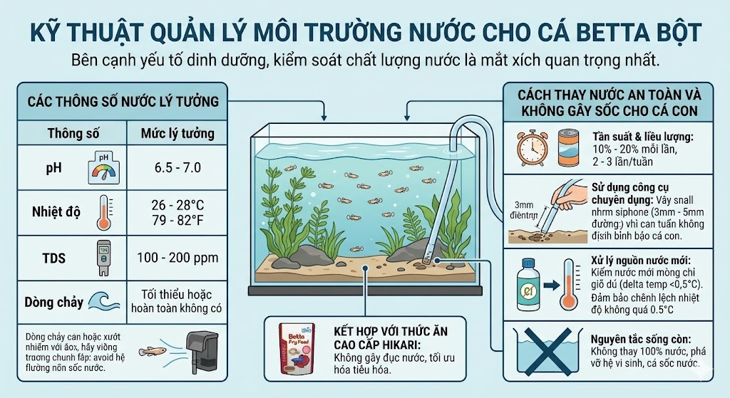 Kỹ thuật quản lý môi trường nước cho cá betta bột