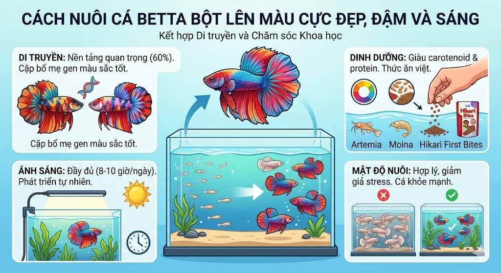 Cách nuôi cá betta bột lên màu cực đẹp, đậm và sáng