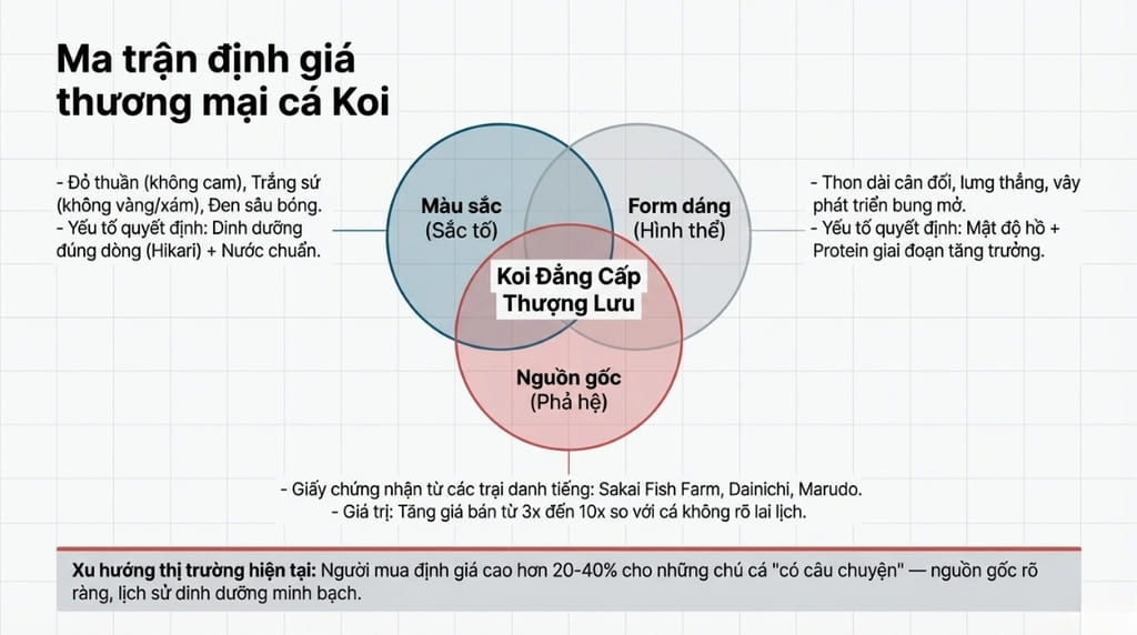 Tiêu chí đánh giá giá trị cá Koi khi tiêu thụ