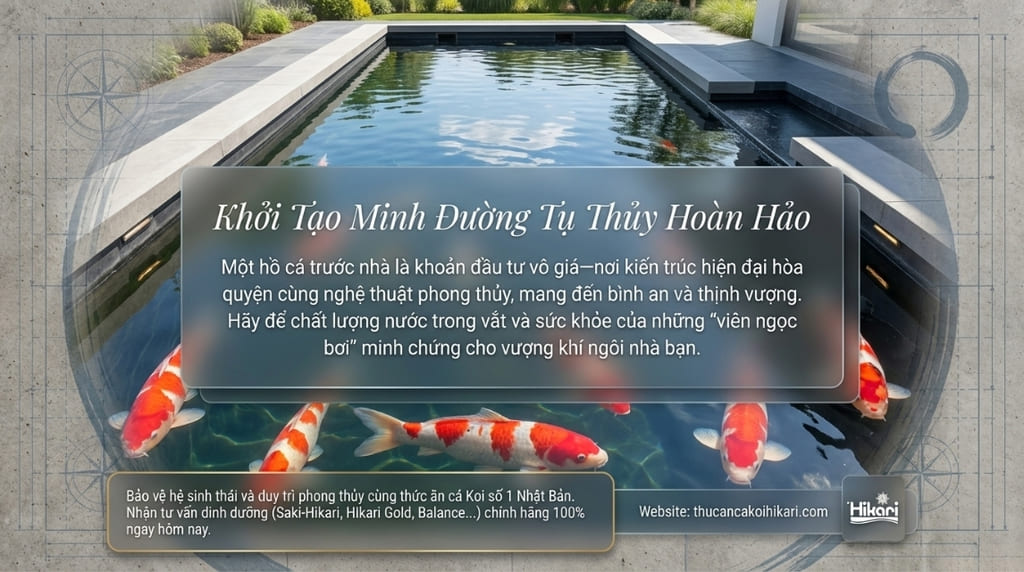 Hồ cá Koi trước nhà – sự kết hợp hoàn hảo giữa thẩm mỹ hiện đại và phong thủy, mang lại vượng khí