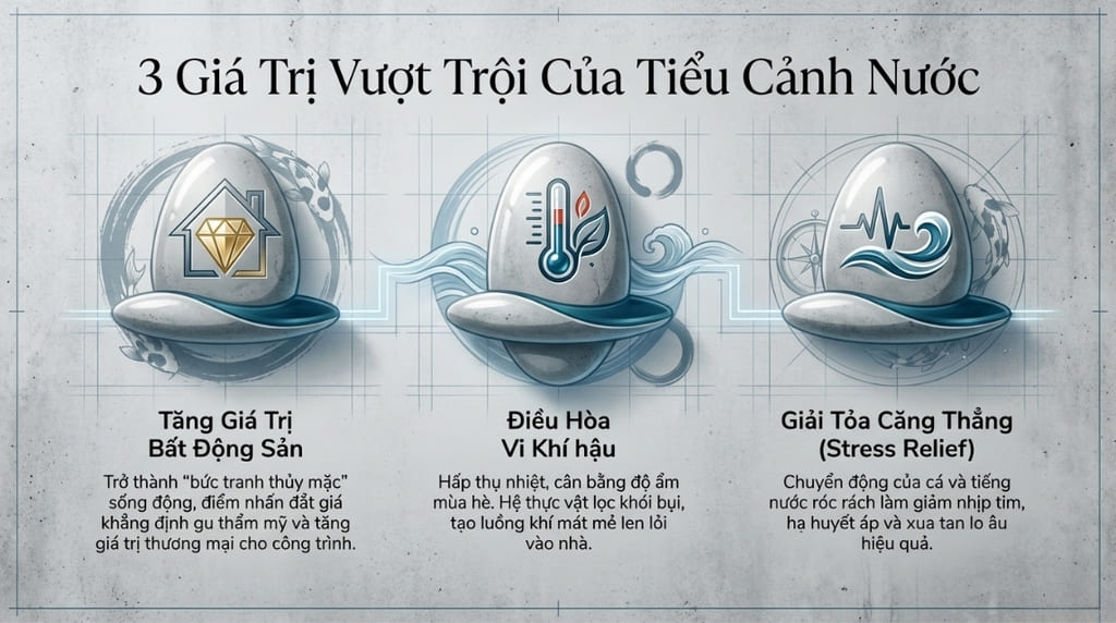 Lợi ích tuyệt vời khi xây hồ cá trước nhà