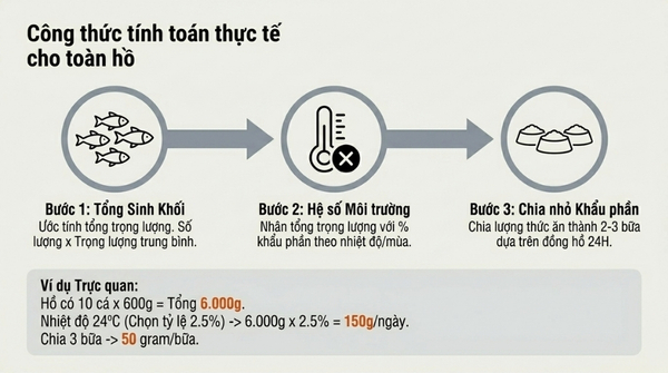 Cách xác định lượng thức ăn cho cá koi chuẩn xác cho từng hồ cá