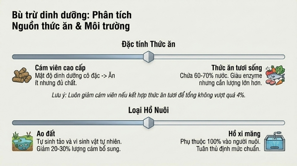 Loại thức ăn ảnh hưởng đến lượng thức ăn cho cá koi như thế nào?