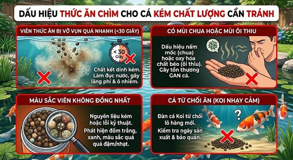 Dấu hiệu thức ăn chìm cho cá kém chất lượng cần tránh