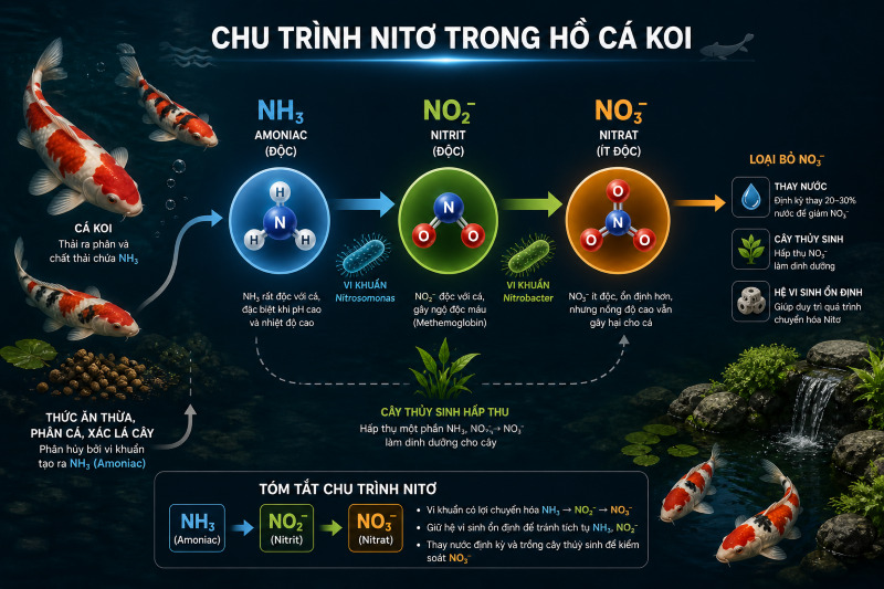 Sơ đồ chu trình Nitơ trong hồ cá Koi