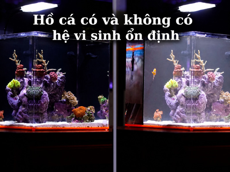Hồ cá có và không có hệ vi sinh ổn định